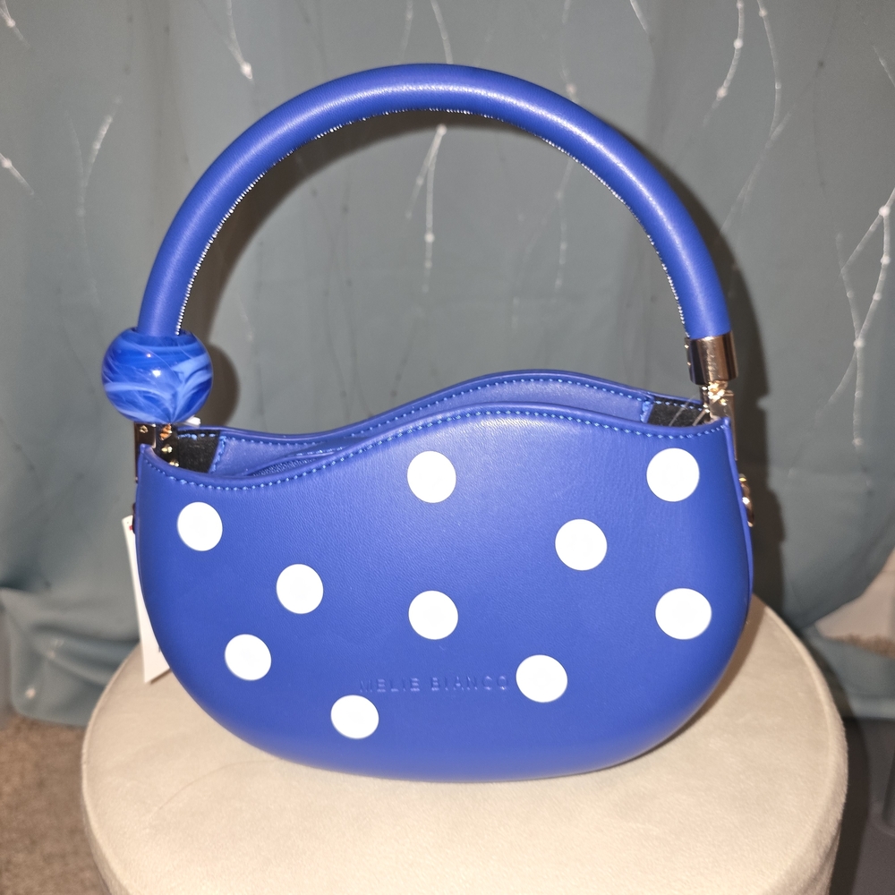 Melie Bianco Blue Shoulder Bag with White Polka Dots